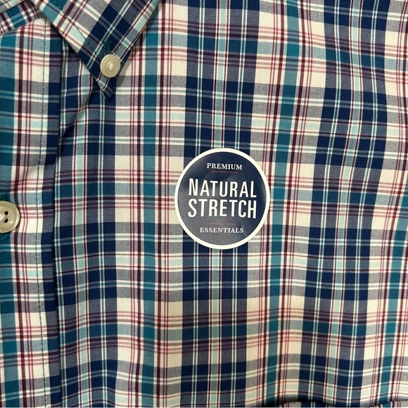 Izod Men's 3XL Tall Blue and Teal Plaid Button Up Natural Stretch Shirt NWT - Picture 3 of 13